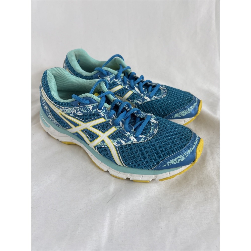 Asics Women's Blue Teal Athletic Running Shoes with Yellow Accents